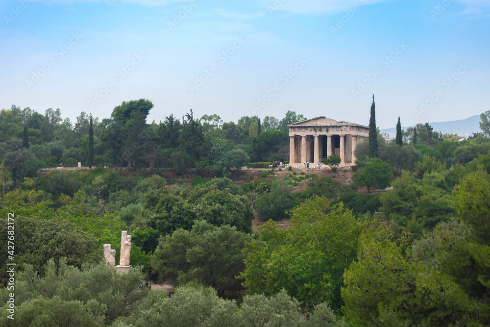 The ancient Temple of Hephaestus, a doric greek temple in the north-west side of the Agora of Athens, Greece.