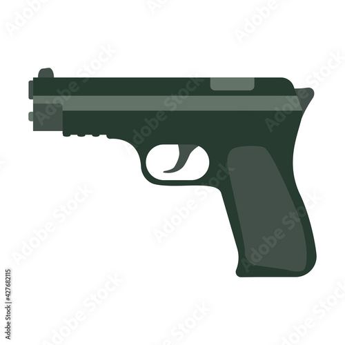 Pistol gun weapon vector illustration black crime handgun. War pistol trigger icon bullet. Isolated danger military army firearm ammunition silhouette symbol. Police arm hand element caliber drawing