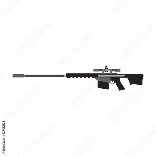 Sniper rifle gun army weapon vector illustration military firearm. Violence trigger sniper rifle assault target war. Automatic handgun police silhouette isolated white. Machine gun ammunition scope