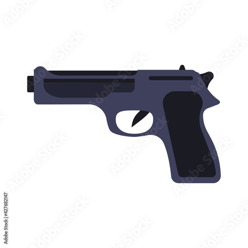 Pistol gun weapon vector illustration black crime handgun. War pistol trigger icon bullet. Isolated danger military army firearm ammunition silhouette symbol. Police arm hand element caliber drawing