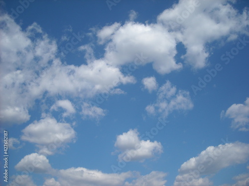 View of the blue sky with beautiful white clouds scattered over it