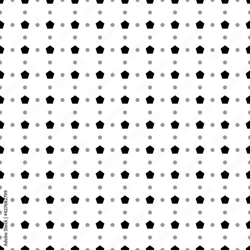 Square seamless background pattern from geometric shapes are different sizes and opacity. The pattern is evenly filled with black pentagon symbols. Vector illustration on white background Square seamless background pattern from geometric shapes are different sizes and opacity. The pattern is evenly filled with black pentagon symbols. Vector illustration on white background