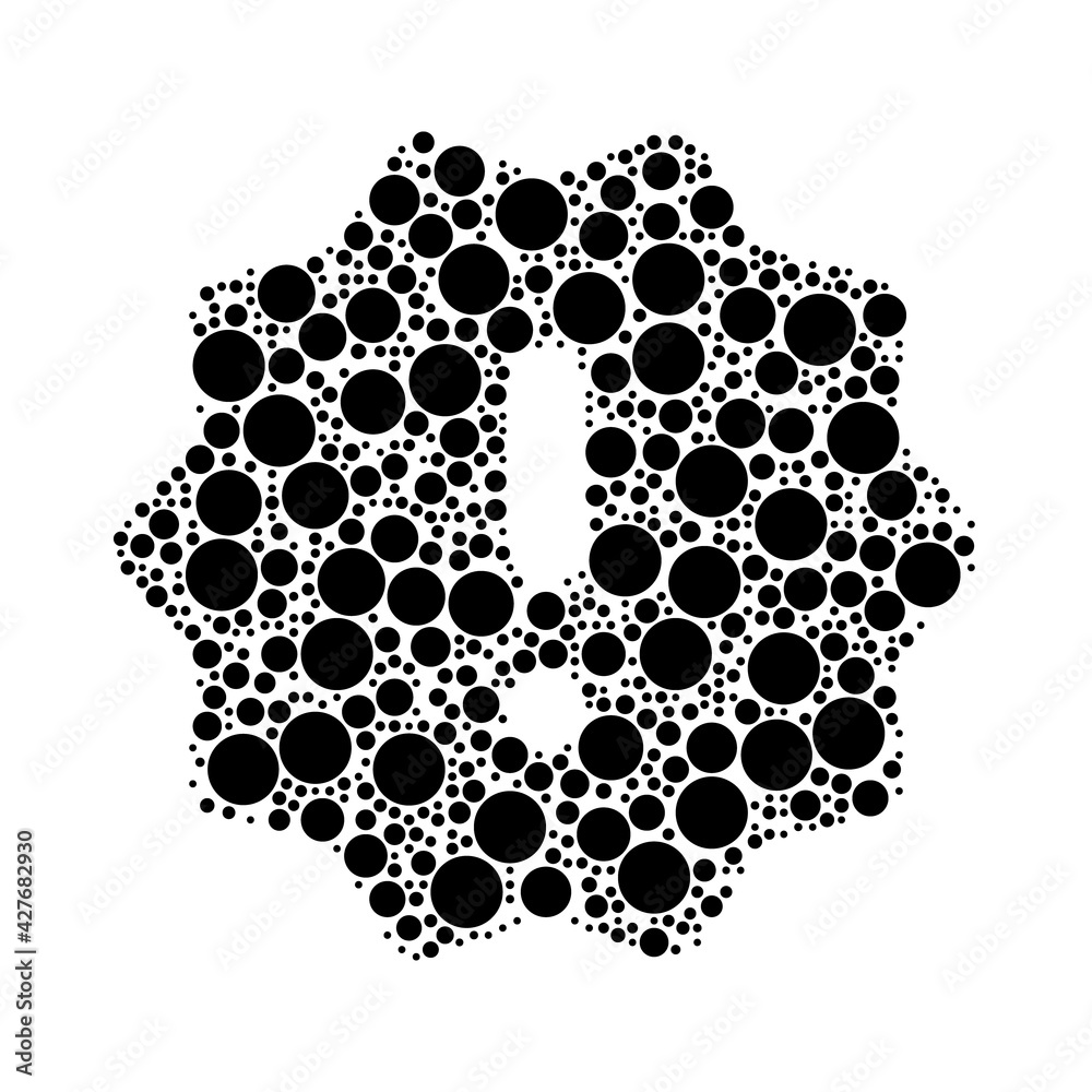 A large warning symbol in the center made in pointillism style. The center symbol is filled with black circles of various sizes. Vector illustration on white background A large warning symbol in the center made in pointillism style. The center symbol is filled with black circles of various sizes. Vector illustration on white background