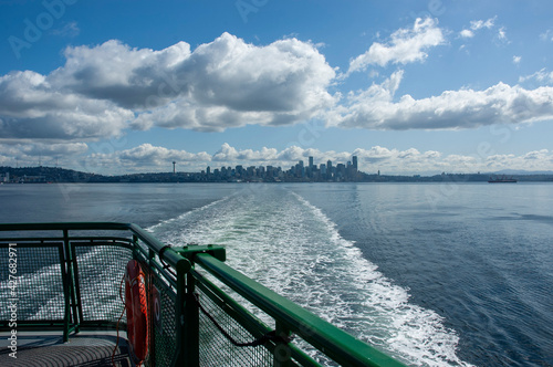 Fototapeta View of Seattle skyline from Puget Sound ferry