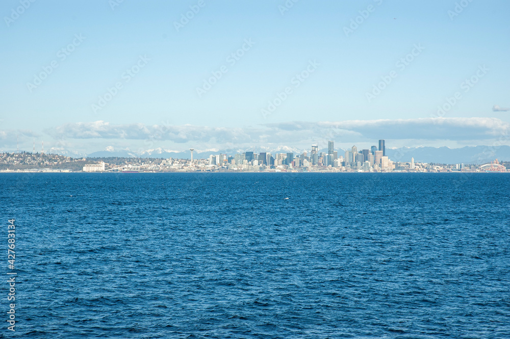 View of Seattle skyline from Puget Sound ferry