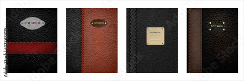 Leather textured notebook cover in set of four colors like black, grey, brown and chocolate