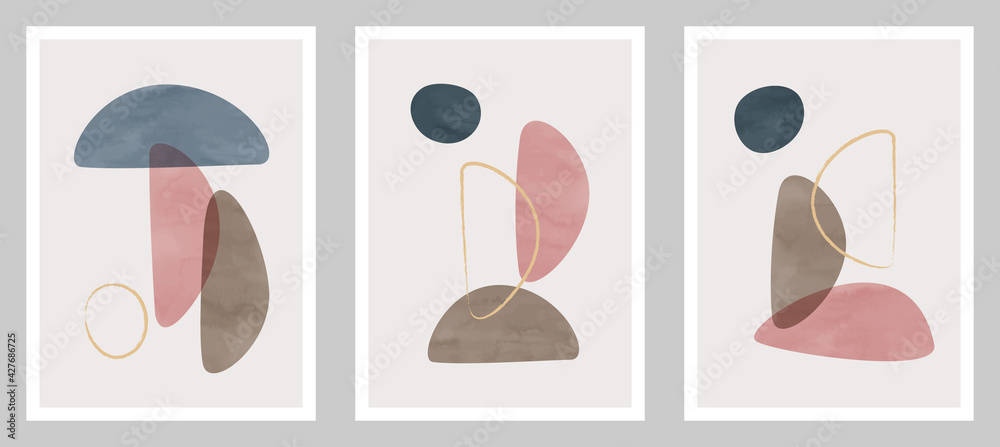 Trendy contemporary set of abstract art, creative minimalist hand painted compositions for wall decoration, postcard or brochure cover design in vintage style art.  
EPS10 vector.
