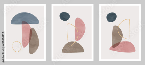 Trendy contemporary set of abstract art, creative minimalist hand painted compositions for wall decoration, postcard or brochure cover design in vintage style art.  
EPS10 vector.
