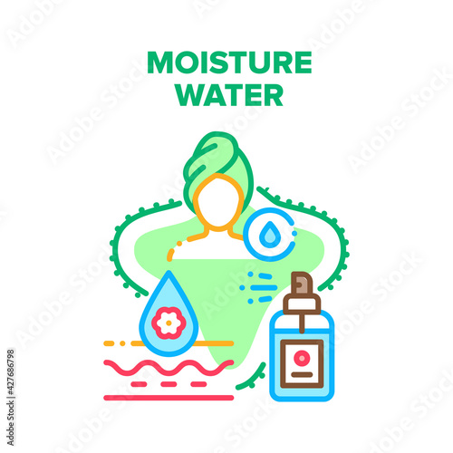 Moisture Water Vector Icon Concept. Micellar Moisture Water For Moisturizing Skin After Shower, Liquid Spray Bottle For Body Or Face Skincare. Beauty Cosmetic Treatment Color Illustration