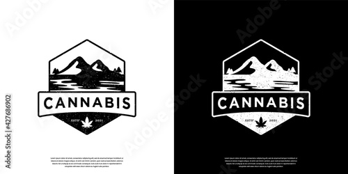 Retro vintage cannabis and mountain logo design