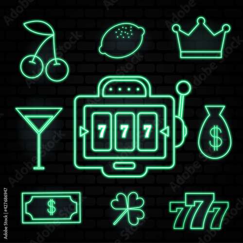 Photography Casino neon collection vector icons set