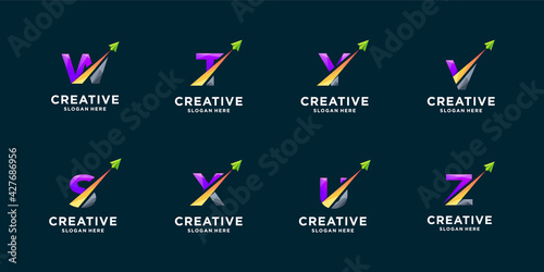 Set of gradient letter and arrow logo design inspiration