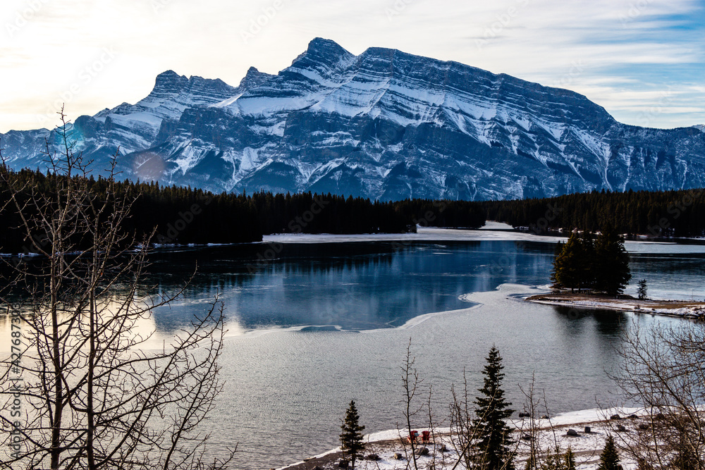 Rundle Mountain as seen from Two Jack Lake. Banff National Park. Alberta, Canada