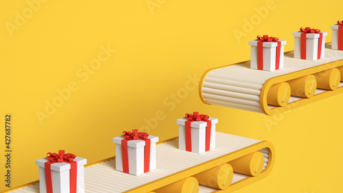 Cuadro en lienzo 3D gifts box and red bow ribbon on conveyor belt