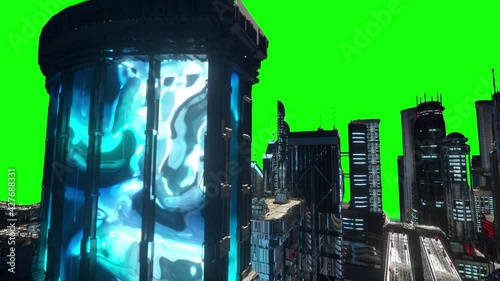 a futuristic city abstract modern sci-fi bright neon future. Panorama of a futuristic city 3d render
 photo