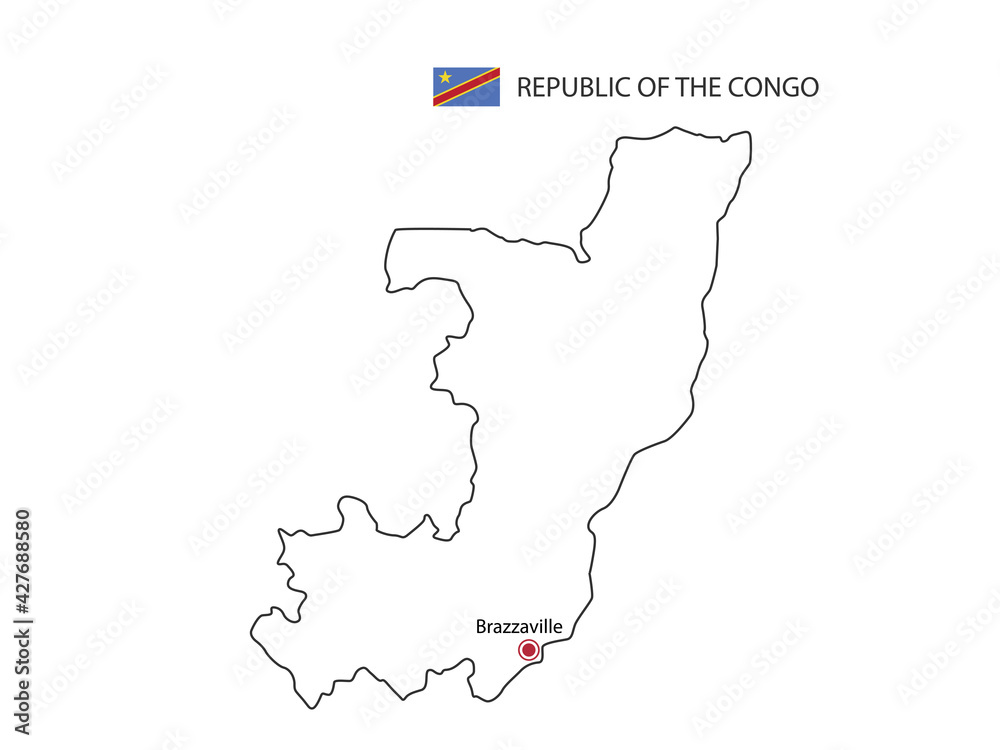 Hand draw thin black line vector of Republic of The Congo Map with ...