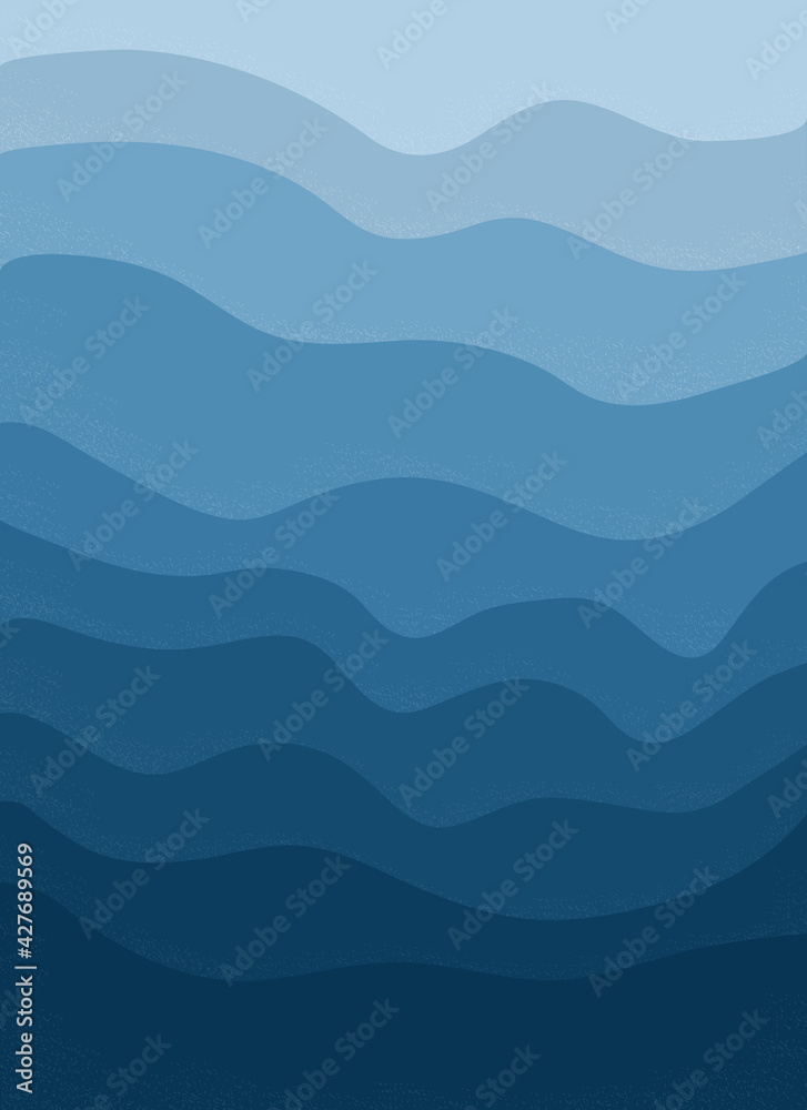 Top view of the blue sea. Abstract stylish background with ocean waves. Blue water and sky of different shades. Concept of travel, leisure and tourism. Vector poster wall art