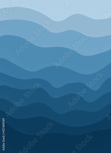 Top view of the blue sea. Abstract stylish background with ocean waves. Blue water and sky of different shades. Concept of travel, leisure and tourism. Vector poster wall art