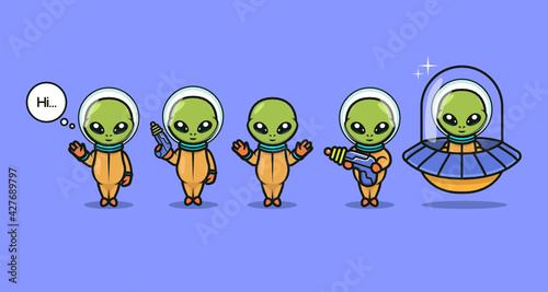 Set of cute alien mascot design illustration vector template