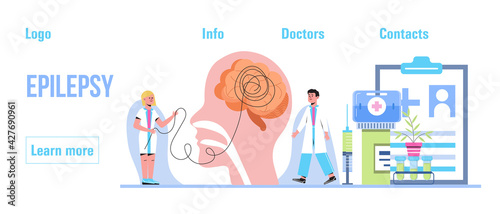 Epilepsy concept vector. Neurologist treat brain. Neurology, dementia, Alzheimer metaphor. Multiple sclerosis, mental health illustration. Examination psychiatric