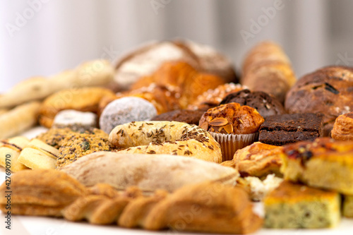 Delicious Fresh Pastries From Serbian Bakery. Selective focus, Vivid Colors.