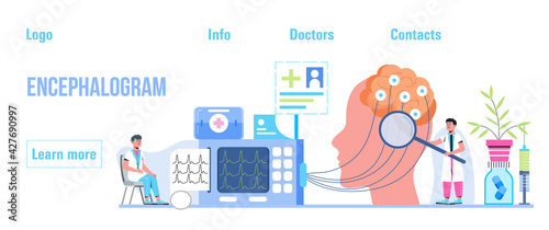 Encephalogram, neurosurgeon concept vector. Neurologist treat brain. Neurology, dementia, Alzheimer metaphor. Multiple sclerosis, mental health illustration. Examination psychiatric