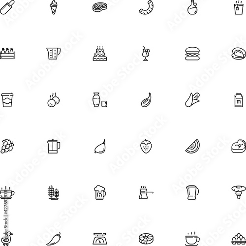 icon vector icon set such as: teapot, cavatappi, eggshell, ear, gluten, cappelletti, whiskey, seafood, seasoning, baked, marine, minimal, fastfood, garlic, close, pint, advertising, pasta shape, bag