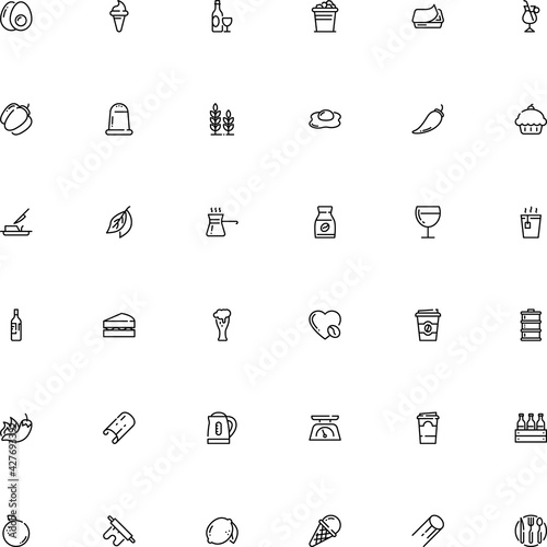 icon vector icon set such as: barley, flour, bucket, device, juice, rye, clip, cool, appliance, weigh, cheese, line icon, top, bag, instant, box, crop, alcoholic, cannelloni pasta shape, italian