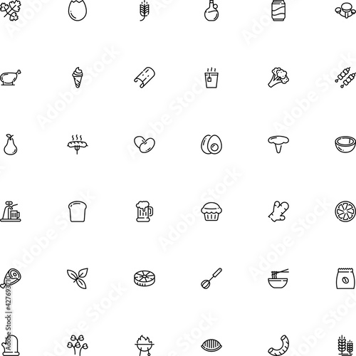 icon vector icon set such as: print, contour, dairy, shell, garbanzo, soup, pastry, aluminum, dome, bacon, shashlik, picnic, farfalle, oat, colorful, spighe, multicolored, coconut, fork, cupcake