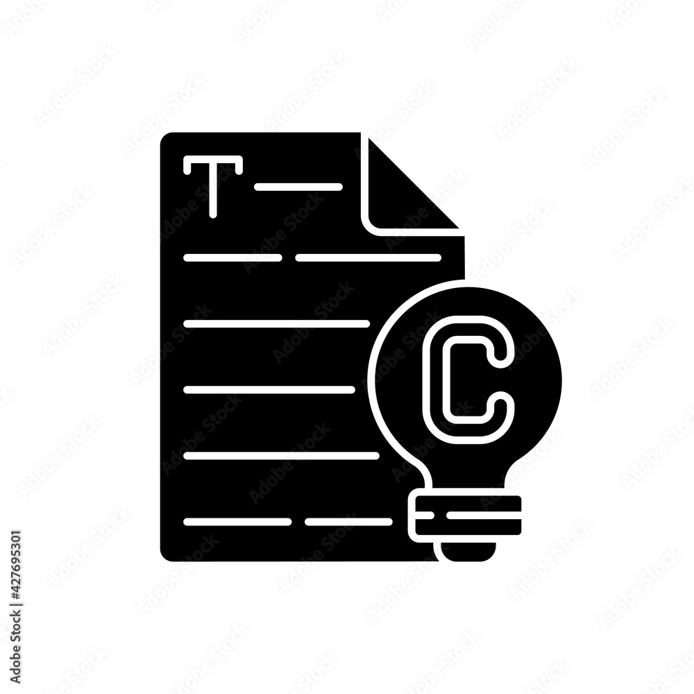 Original content black glyph icon. Engaging text for e commerce. Copywriting services. Professional report. Writing marketing article. Silhouette symbol on white space. Vector isolated illustration