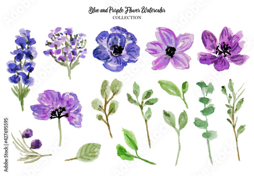 Blue and Violet Flower Watercolor