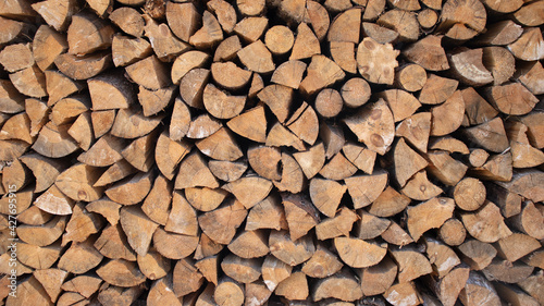 wall firewood  Background of dry chopped firewood logs in a pile.