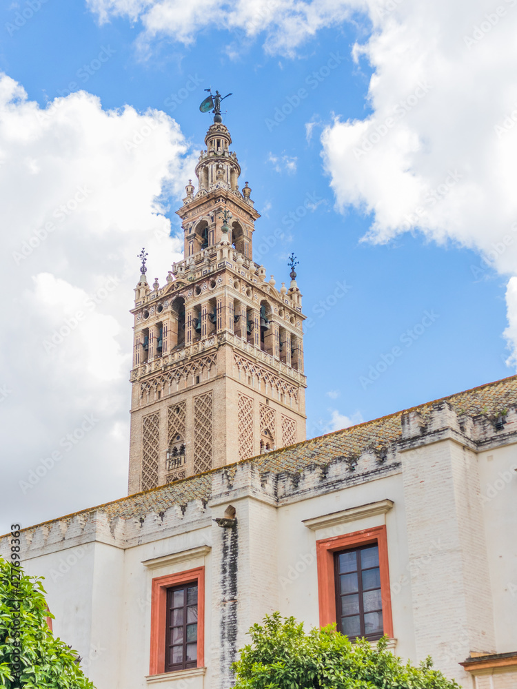 The bell tower of the cathedral of Seville in Spain.