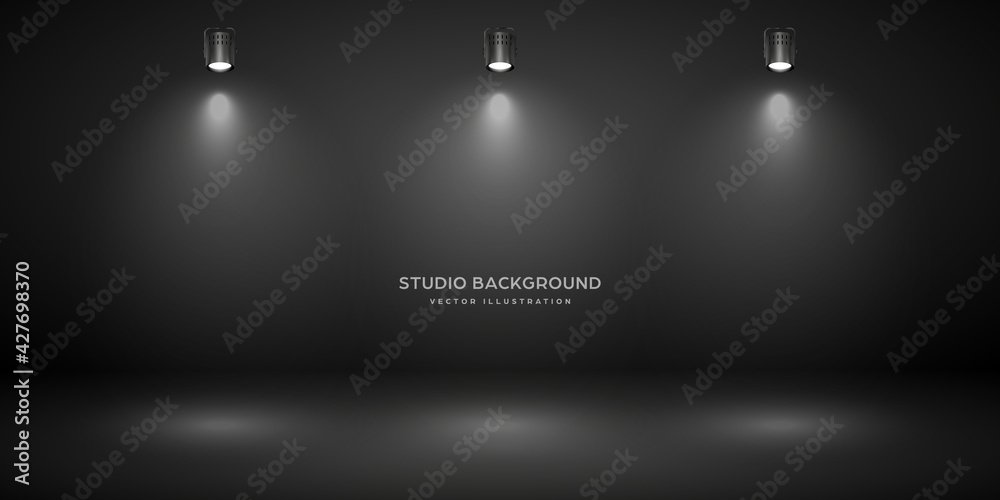 Empty gray studio abstract background with spotlights. Product showcase ...