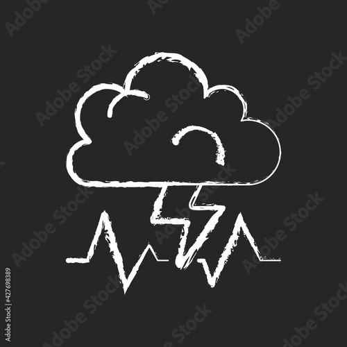 Stress chalk white icon on black background. Concept of bad mood, depression and anxiety. Bad weather. Causes of insomnia, reason for bad sleep. Isolated vector chalkboard illustration