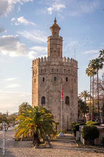 Torre del Oro in Seville Spain. The Golden Tower on a sunny spring day close-up