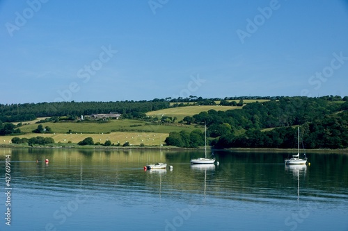 Boats on Aulne River near Trevargan in Bretagne France