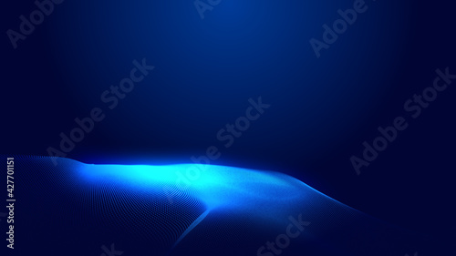 Dot blue wave light screen gradient texture background. Abstract technology big data digital background. 3d rendering.