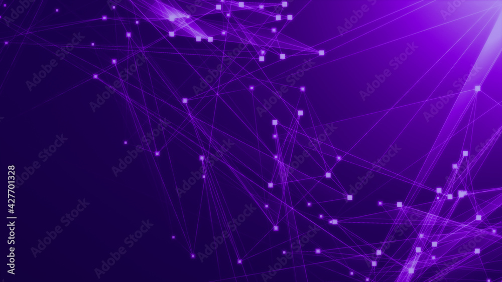 Abstract purple violet polygon tech network with connect technology background. Abstract dots and lines texture background. 3d rendering.