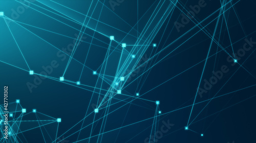 Abstract blue green polygon tech network with connect technology background. Abstract dots and lines texture background. 3d rendering.