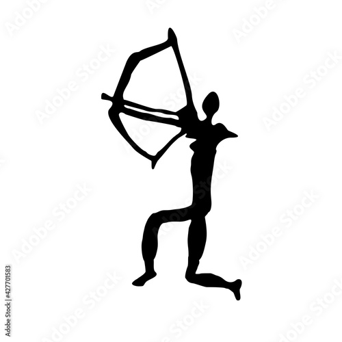 Man shoots a bow, archer, shooter. Drawings of primitive people on stone. Illustration in ethnic style.