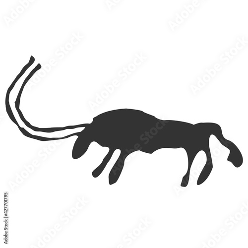 Bull with horns. Drawings of primitive people on stone. Illustration in ethnic style.