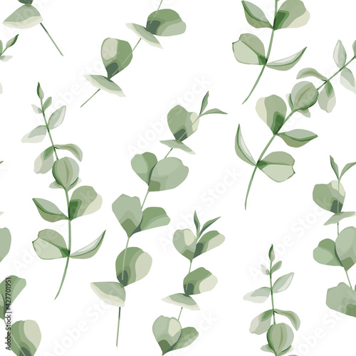 Seamless pattern with eucalyptus branches . Vector illustration