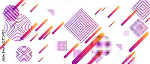 Flying halftone geometric shapes vector pattern graphic design.