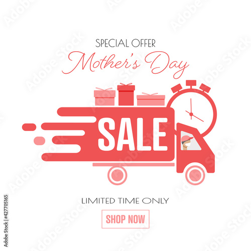 Mother's Day sale banner. Spring sale. Flat vector illustration.