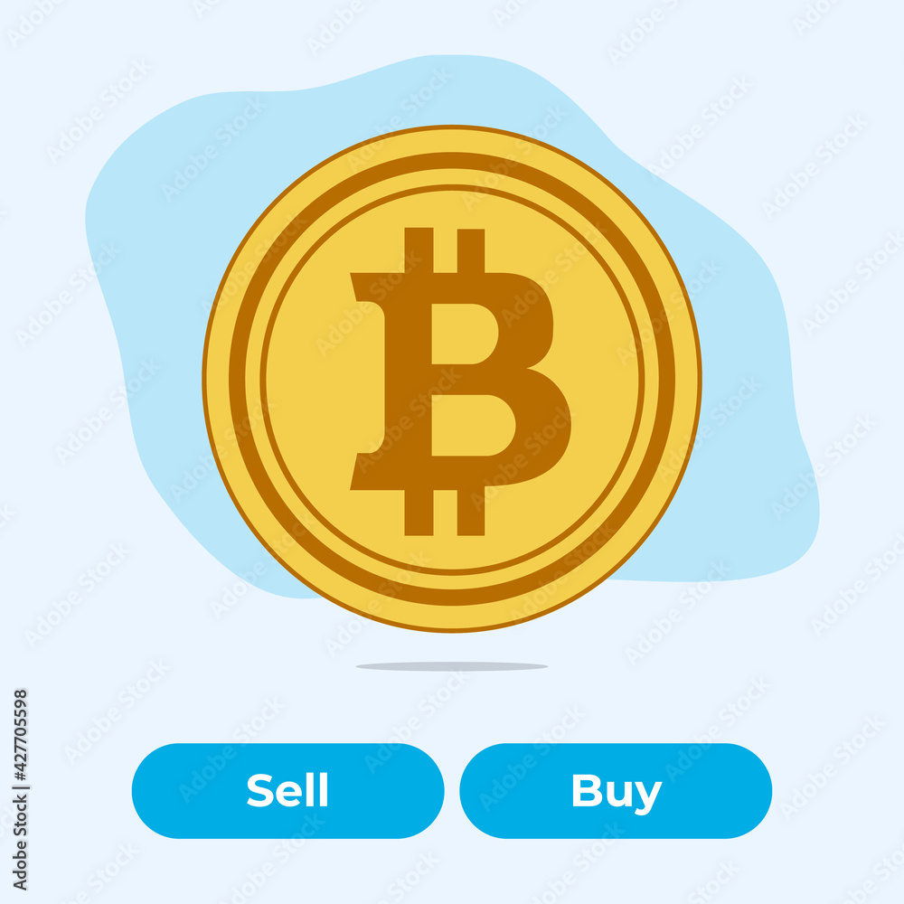 Gold flat coin virtual crypto currency bitcoin with two buttons Buy or sell. Banner template Gold flat coin virtual crypto currency bitcoin with two buttons Buy or sell. Banner template
