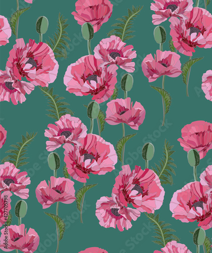 Wallpaper Mural Flowers and leaves in vintage style, seamless pattern.	 Torontodigital.ca