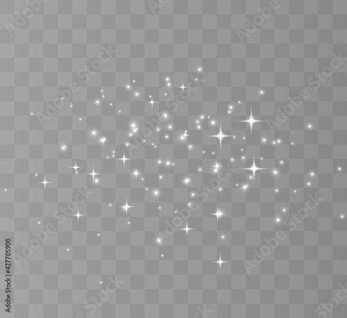 Glowing light effect with many glitter particles isolated on transparent background, star cloud with dust. Vector illustration.