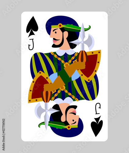 Playing card Jack of Spades in funny flat modern style