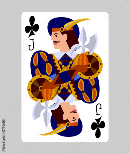 Playing card Jack of Clubs in funny flat modern style